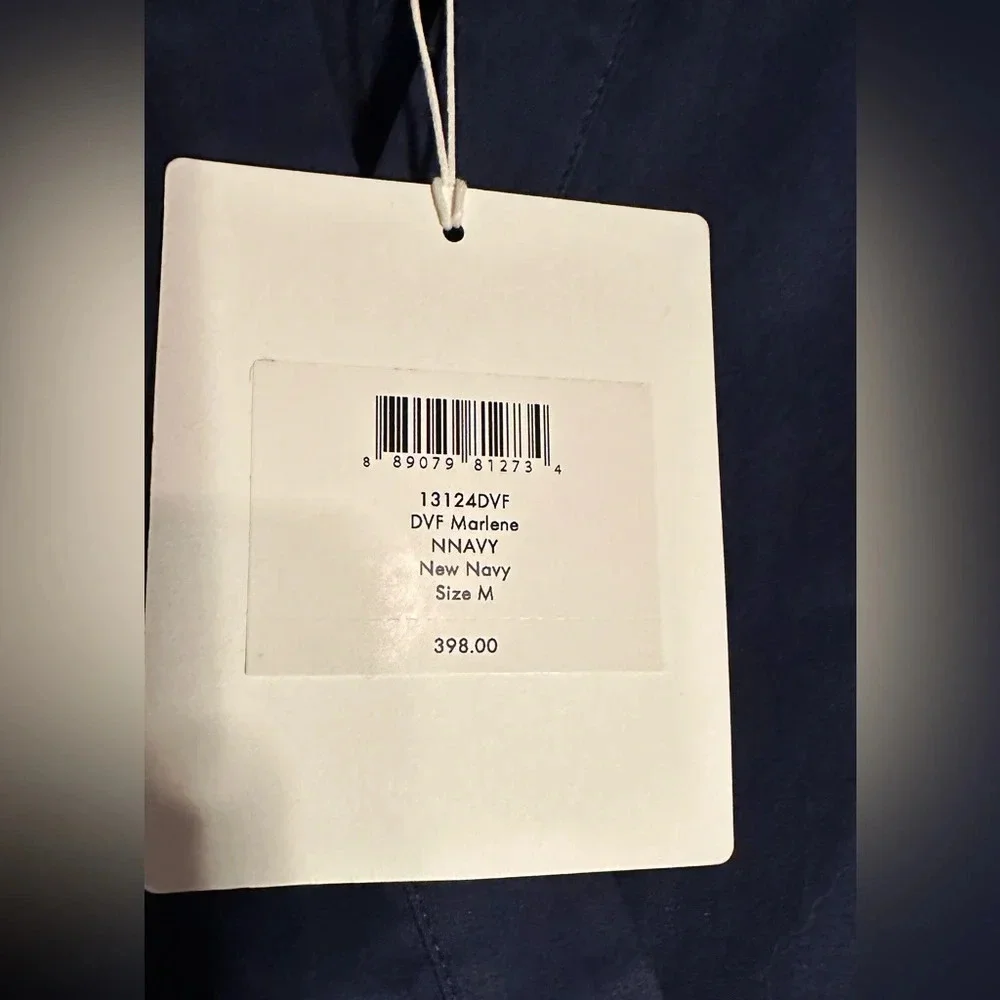 NWT Diane Von Furstenberg DVF Marlene Cotton Poplin Asymmetric Hem Dress Navy M - Picture 6 of 11